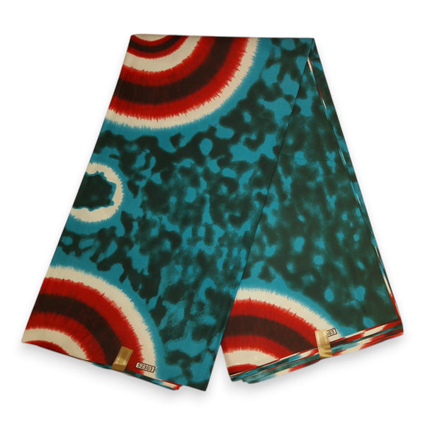 African print fabric - Turquoise / Red Tie Dye - Polycotton