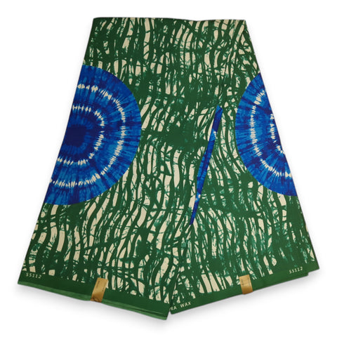 African print fabric - Green / Blue Tie Dye - Polycotton