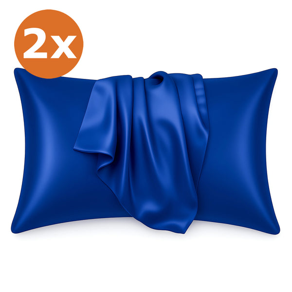 2 PIECES - Satin pillow case Dark blue 60 x 70 cm pillow size - Silky satin pillowcase / cushion cover