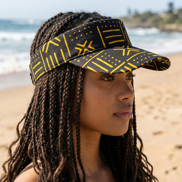 African print Sun visor cap - Black / Yellow bogolan