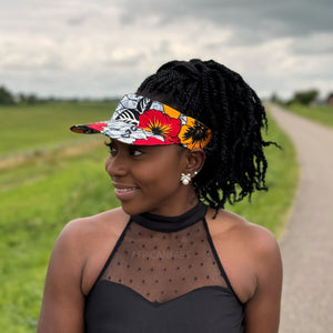 African print Sun visor cap - Light Grey / red Flowers