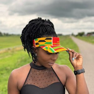 African print Sun visor cap - Green / yellow Kente