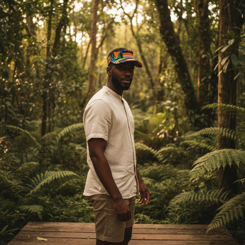 African print Sun visor cap - Blue / Orange kente