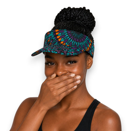 African print Sun visor cap - Turquoise Purple Ocean Eye