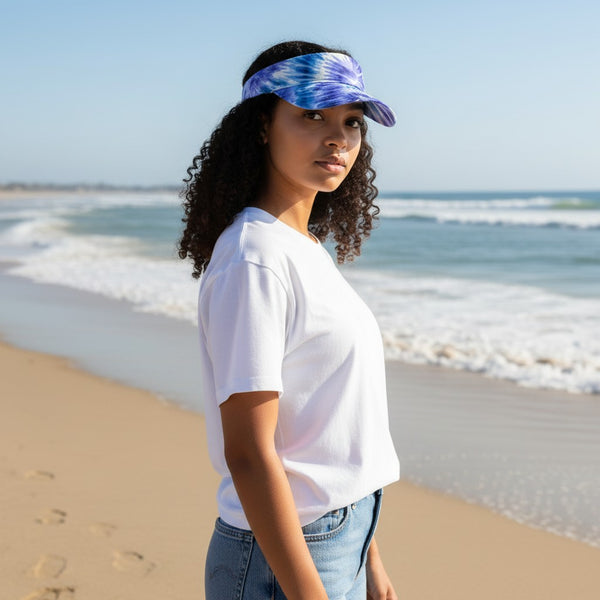 African print Sun visor cap - Blue Tie Dye