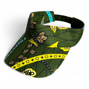African print Sun visor cap - Dark Green Botanical Flow
