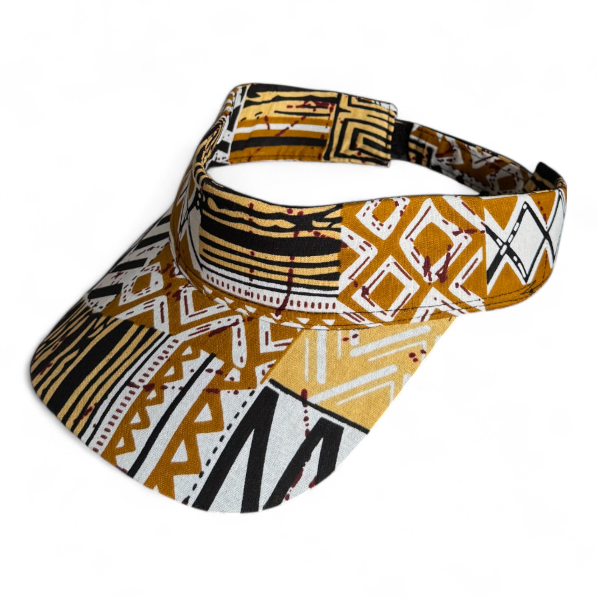 African print Sun visor cap - Sand Bogolan Mosaic