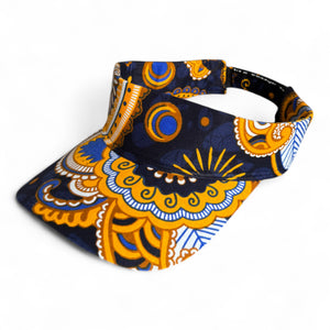 African print Sun visor cap - Navy blue Yellow Paisley