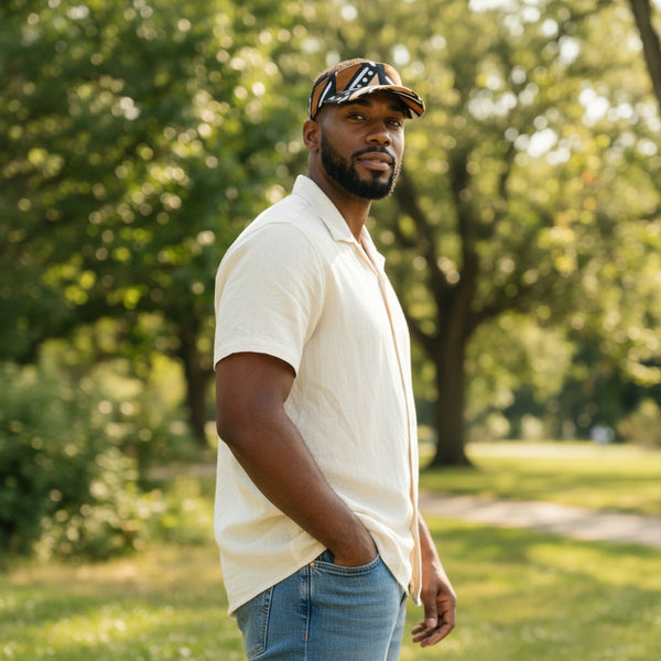 African print Sun visor cap - Brown & Beige Bogolan