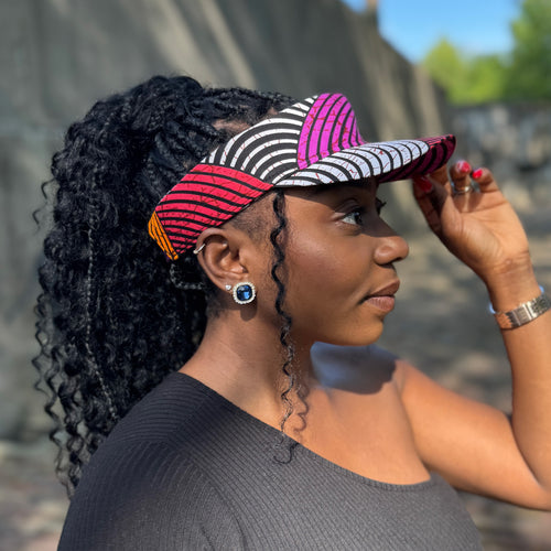 African print Sun visor cap - Orange & Purple Concentric Circle Design