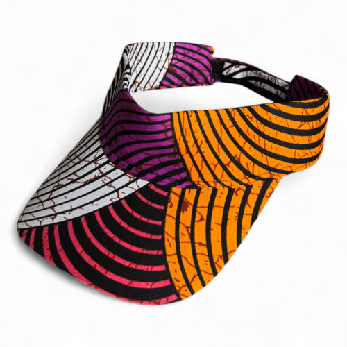 African print Sun visor cap - Orange & Purple Concentric Circle Design