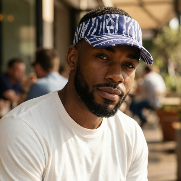 African print Sun visor cap - Blue Ndop Cameroon