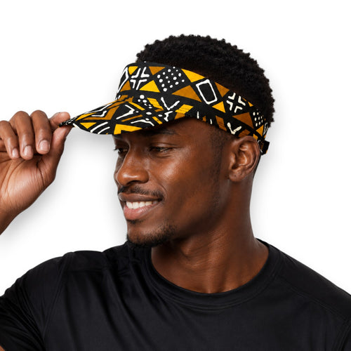 African print Sun visor cap - Brown Bogolan Geometry