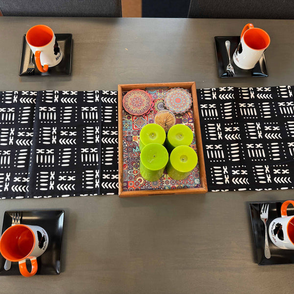 African print table runner - Table cloth - Black / white Bogolan Patterns