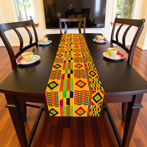 African print table runner - Table cloth - Orange kente