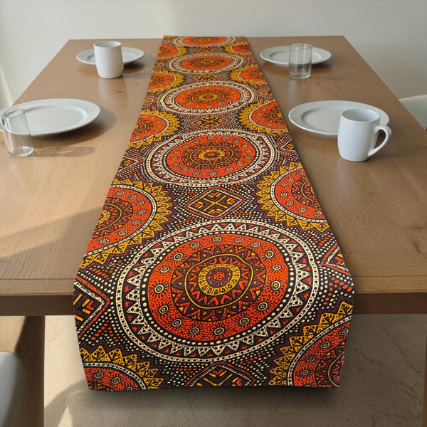 African print table runner - Table cloth - Orange and Brown Sacred Circle
