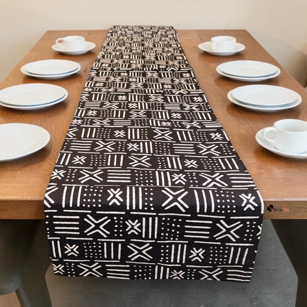 African print table runner - Table cloth - Black White X Bogolan
