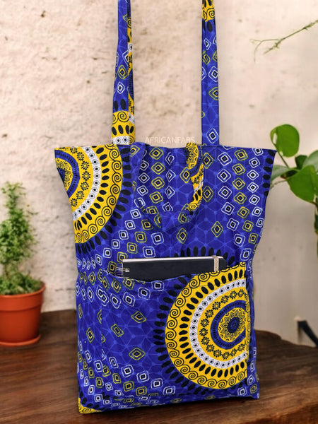 Shopper bag with African print - Blue Dotted Patterns - Reusable Cotton Tote Bag