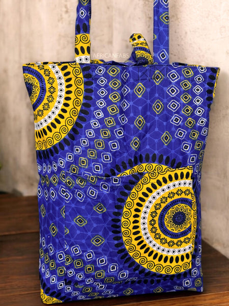 Shopper bag with African print - Blue Dotted Patterns - Reusable Cotton Tote Bag