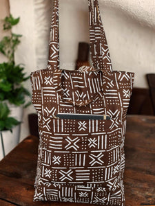 Shopper bag with African print - Brown X Bogolan - Reusable Cotton Tote Bag