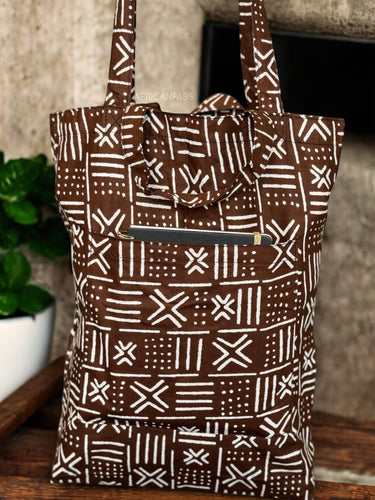 Shopper bag with African print - Brown X Bogolan - Reusable Cotton Tote Bag