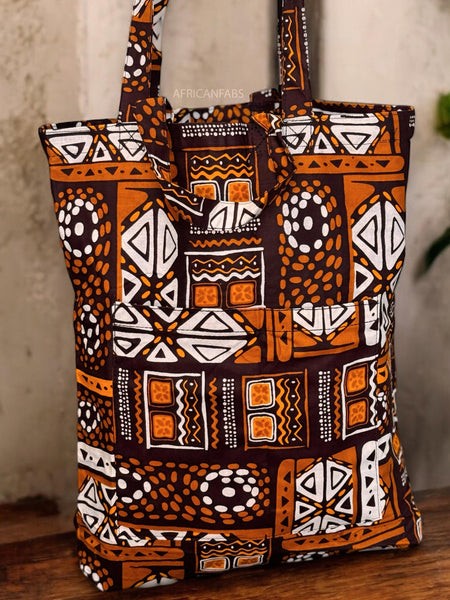 Shopper bag with African print - Brown Bogolan - Reusable Cotton Tote Bag