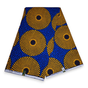 VLISCO Hollandais Wax print fabric - Blue / Yellow Record