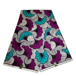 VLISCO Hollandais Wax print fabric - Turquoise Purple wedding flowers