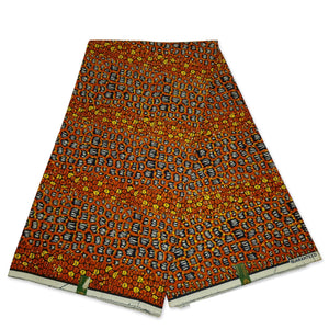 VLISCO Hollandais Wax print fabric - Dark Orange / brown / yellow leopard