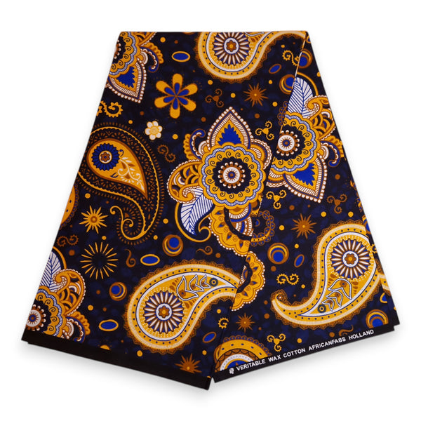 African print Sun visor cap - Navy blue Yellow Paisley