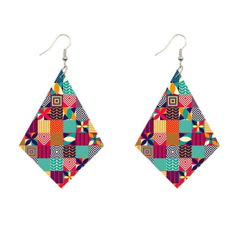 African Print Earrings | Rhombus shaped - Patchwork