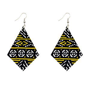 African Print Earrings | Rhombus shaped - Black Bogolan