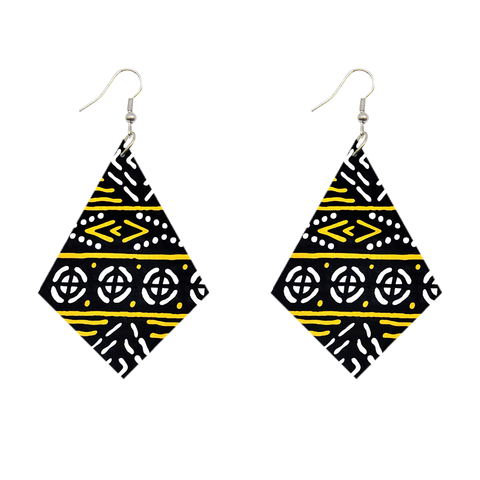 African Print Earrings | Rhombus shaped - Black Bogolan