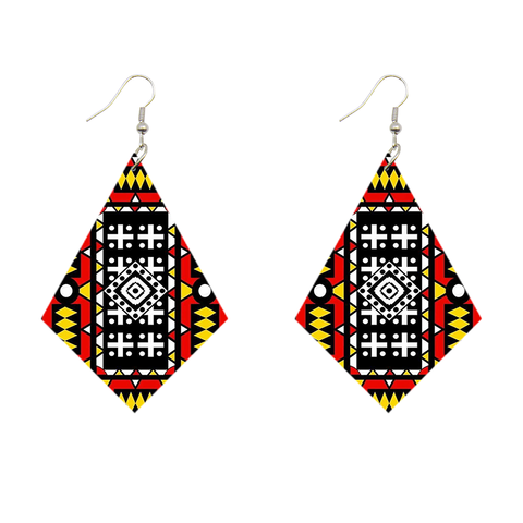 African Print Earrings | Rhombus shaped - Red Samakaka