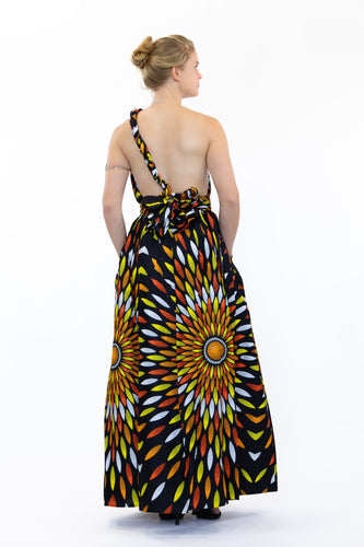 African Print Black / Yellow sunburst Infinity Multiway Maxi Dress