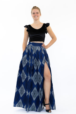 African print maxi skirt - Royal blue diamonds