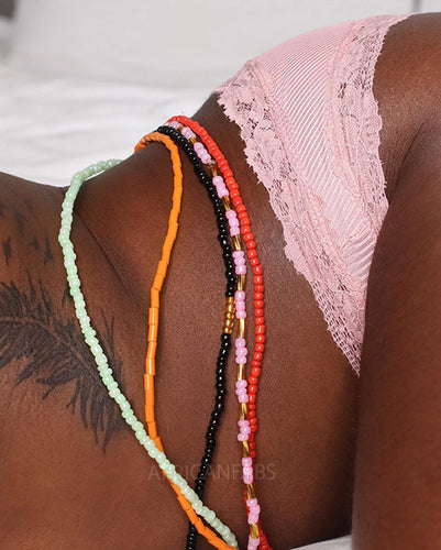 Waist Beads / African Hip Chain - Afi - Black / gold (Traditional non-elastic string)
