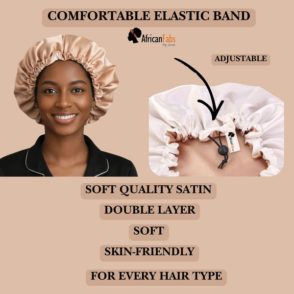 SATIN SET - Protect your hair & keep it dry - Black Satin Hair Bonnet + Shower cap + Scrunchie