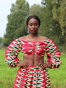African Print Red Pencil Crop Top