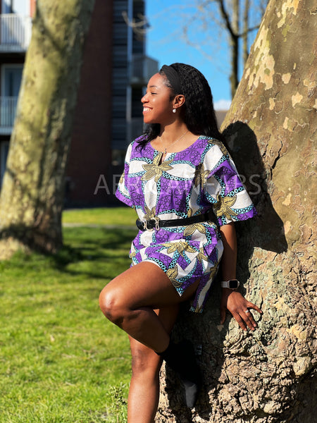 Purple / White Dashiki Shirt / Dashiki Dress - African print top - Unisex