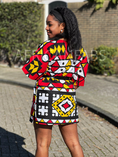 Red Samakaka Dashiki Shirt / Dashiki Dress - African print top - Unisex