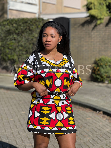 Red Samakaka Dashiki Shirt / Dashiki Dress - African print top - Unisex