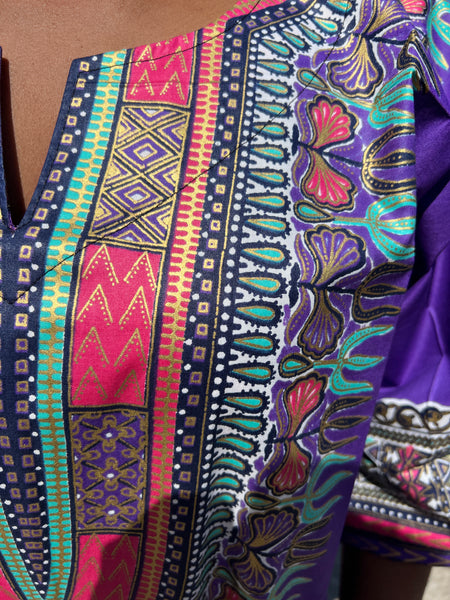 Purple with gold effect Dashiki Shirt / Dashiki Dress - African print top - Unisex - Vlisco