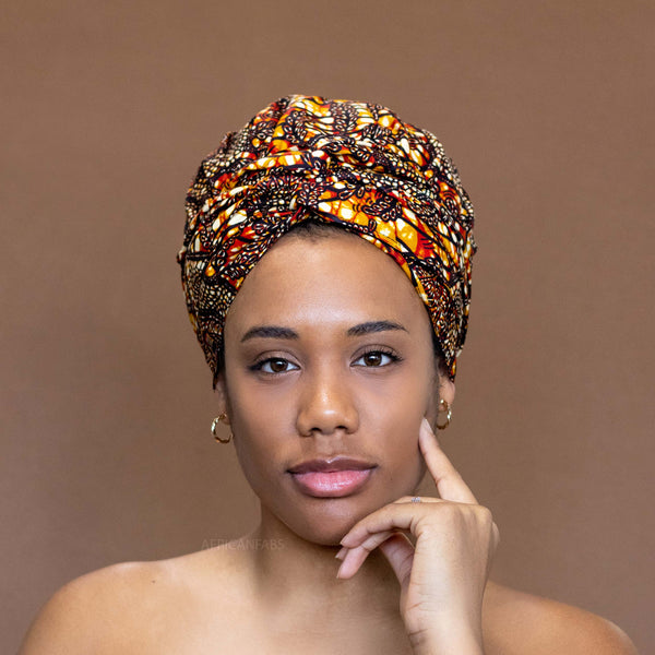 Easy headwrap - Satin lined hair bonnet - Brown / bronze branches