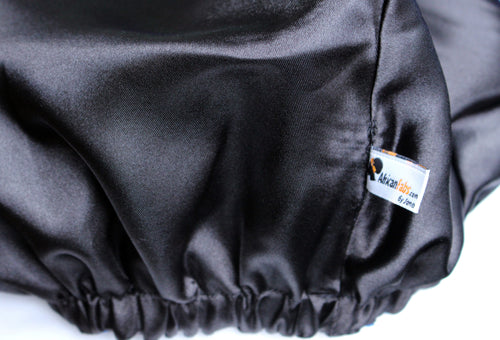 Easy headwrap - Satin lined hair bonnet - Black Yellow Ndop Cameroon