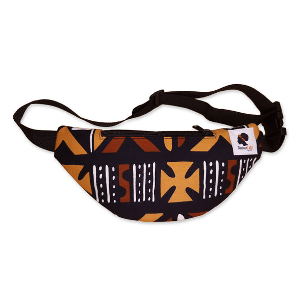 African Print Fanny Pack - Brown bogolan - Ankara Waist Bag / Bum bag / Festival Bag with Adjustable strap