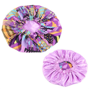 African Pink / Purple Kente Print Hair Bonnet ( Satin lined reversable Night sleep cap )