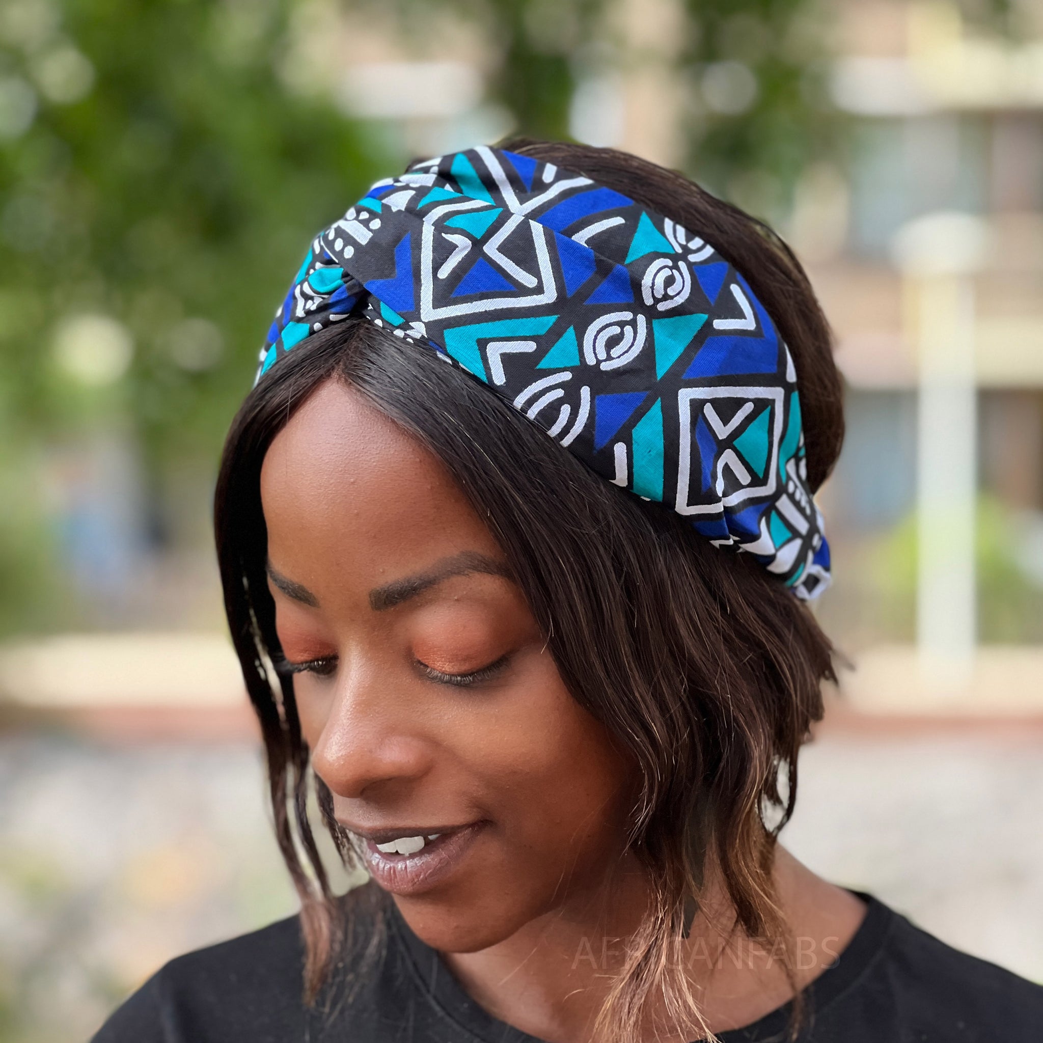 African print Headband (Looser fit) - Adults - Hair Accessories - Blue Bogolan