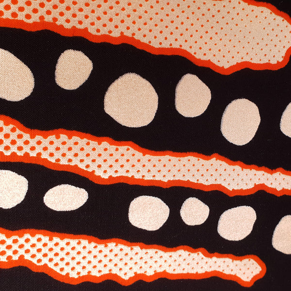 African headwrap - Black Orange metallic bogolan