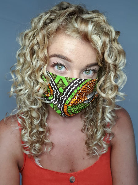 African print Mouth mask / Face mask made of 100% cotton - Green orange
